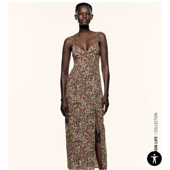 Zara Midi Floral V-neck Dress with Slit size small - Picture 1 of 11